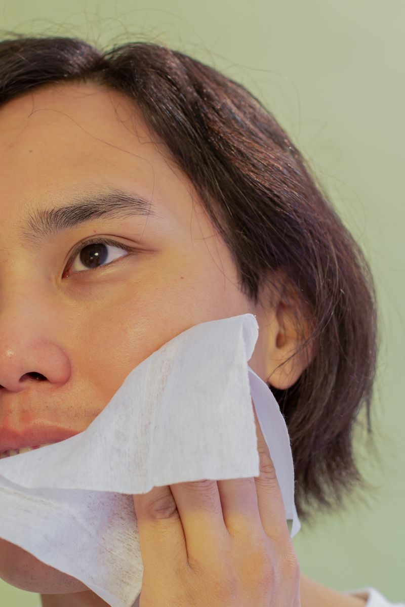 洗顔後に顔を拭く男性(メンズスキンケア)